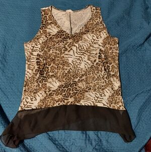 Brittany Black Leopard Print Sleeveless Top with Black Hem